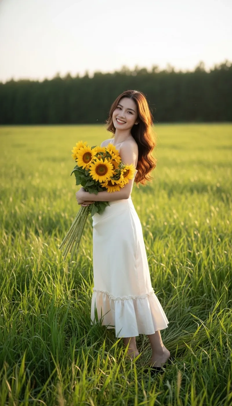 Cô gái nông thôn hái rau vườn